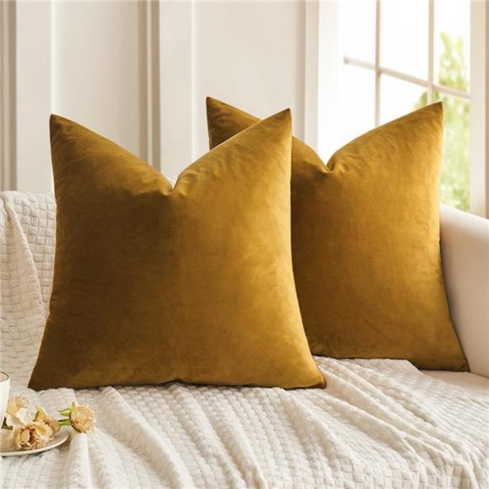 Mustard Velvet Throw Pillow - Home Accents